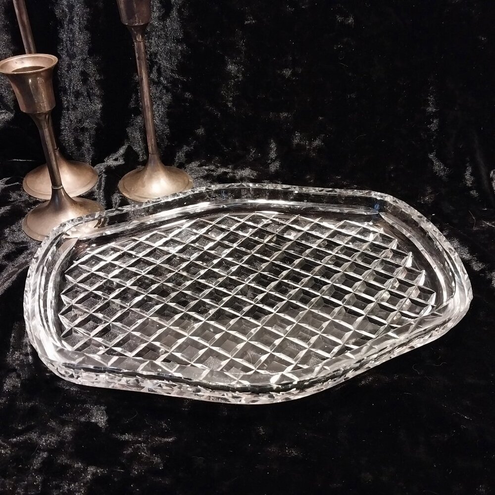 Vtg Crystal Perfume Dresser Tray Vanity Tray Cut Glass
